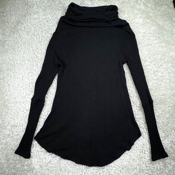 We The Free Waffle Knit Turtleneck Top Black - Picture 3 of 8